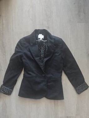 Lila Rose Black Blazer with Polka Dot Trim